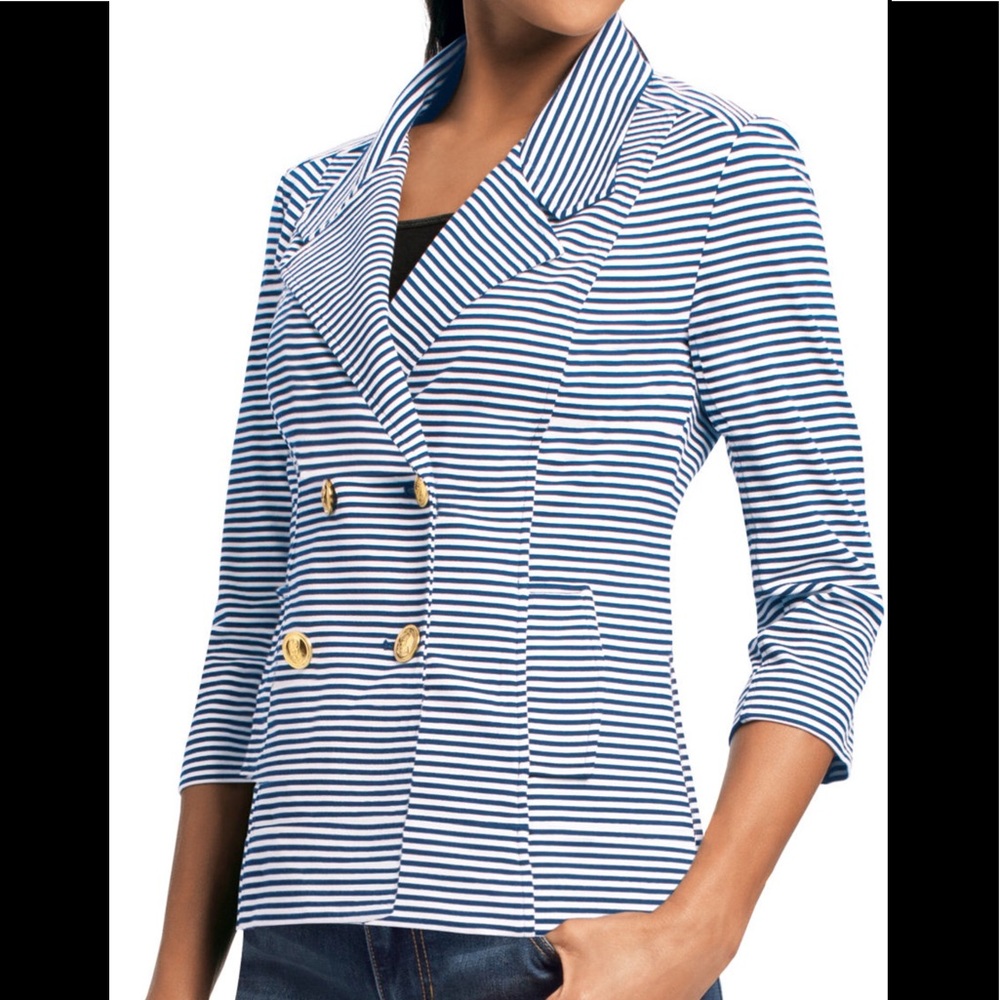 COPY - CAbi ponte navy and white striped blazer sz s,NWOT